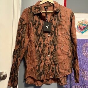Women's Brown Snake Print Button Down Shirt